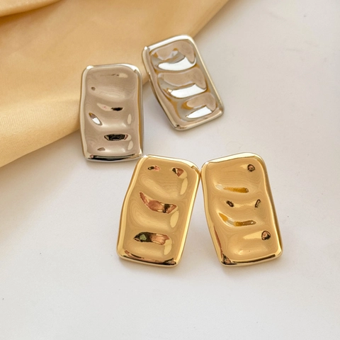 Falten Rechteck Ohrstecker Kupfer Poliert Unregelmäßig Geometrisch Wellenstruktur Minimalistisch Nischendesign Damen