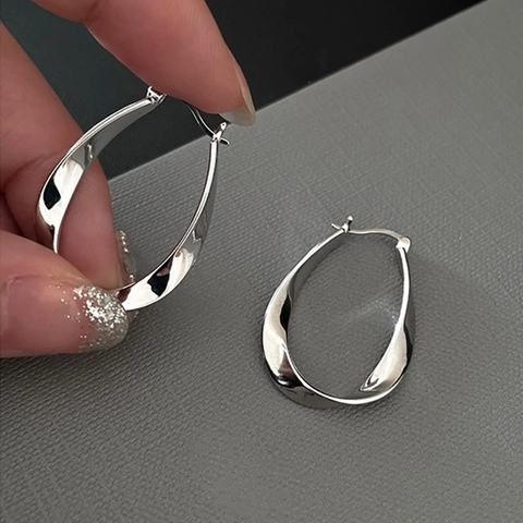 Mobius Twisted Hoop Earrings Copper Minimalist Geometric Irregular Oval High Polish Dangle Fashion Jewelry For Women