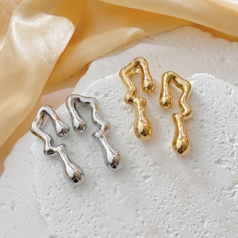 Orecchini Irregolari In Metallo Liquido Geometrici Cavi In Rame Lucidato Moda Minimalista Donne