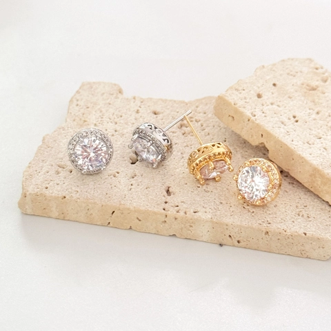 Runde Halo Ohrstecker Kupfer Zirkonia Vier Krallen Elegant Einfach Mode Schmuck Für Damen