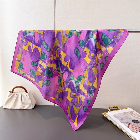 Abstract Leopard Print Square Scarf Elegant Imitation Satin Satin Hair Bandana Neck Scarf For Women Bag Accessory