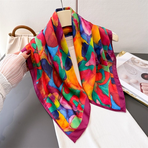Abstract Leopard Print Square Scarf Elegant Imitation Satin Satin Hair Bandana Neck Scarf For Women Bag Accessory