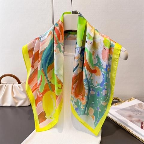 Women Square Scarf Floral Print Imitation Satin Satin Hair Bandana Headscarf Neck Shawl Elegant Versatile Accessory