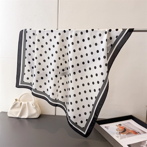 Foulard Quadrato A Pois In Finta Raso Satinata Stampa Geometrica Versatile Stile Francese Accessorio Per Collo Capelli Testa Donne