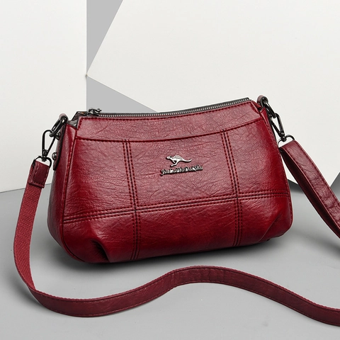 Women Crossbody Bag PU Leather Lychee Pattern Quilted Square Large Capacity Multi Pocket Zipper Elegant Commuting Shoulder Bag