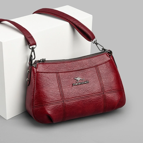 Women Crossbody Bag PU Leather Lychee Pattern Quilted Square Large Capacity Multi Pocket Zipper Elegant Commuting Shoulder Bag