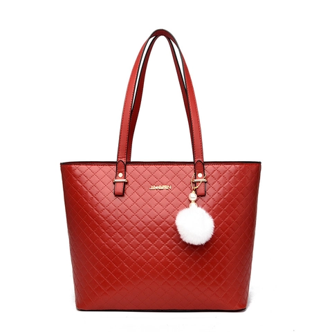 Women Quilted PU Leather Handbag Tote Shoulder Bag Envelope Clutch Wallet With Fur Ball Charm Vintage Fashion Daily Bag