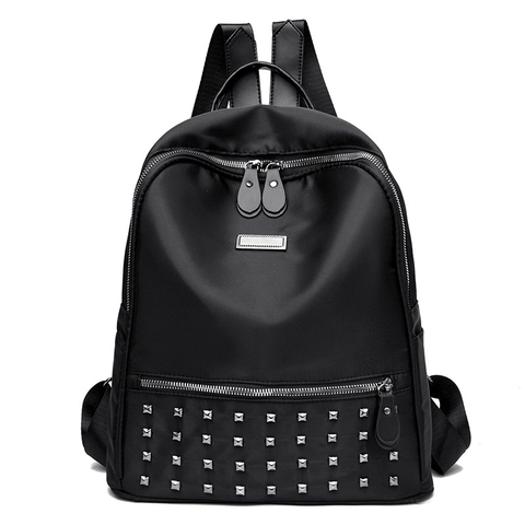 Damen Mode Rucksack Wasserdichtes Nylon Oxford Tuch Metall Nietendekor Retro Stil Reise Schule Casual Tasche Mit Diebstahlschutz