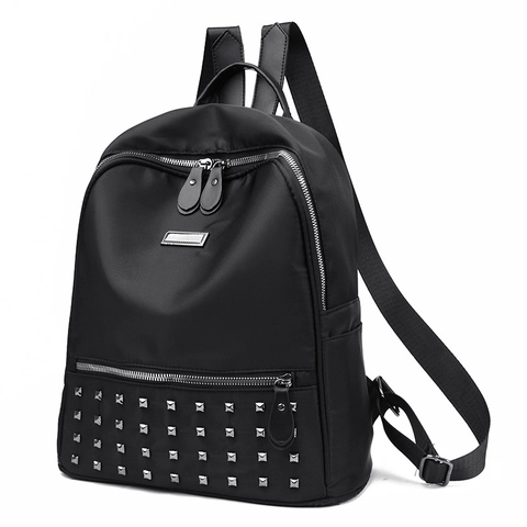 Damen Mode Rucksack Wasserdichtes Nylon Oxford Tuch Metall Nietendekor Retro Stil Reise Schule Casual Tasche Mit Diebstahlschutz