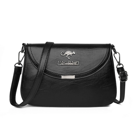 Women Fashion PU Leather Crossbody Bag Small Square Shoulder Bag With Kangaroo Metal Logo Adjustable Strap Casual Daily Purse