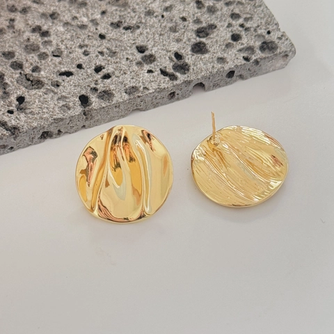 Boucles D'oreilles Clous Texture Martelée Irrégulière Pour Femmes Style Lave Minimaliste Alliage Métal Tige En Cuivre Bijoux