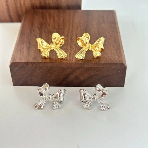 Schleife Ohrstecker Poliertes Kupfer Gold Silber Beschichtet Minimalistisch Eleganter Modeschmuck Für Damen