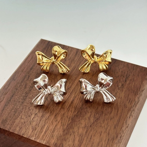Schleife Ohrstecker Poliertes Kupfer Gold Silber Beschichtet Minimalistisch Eleganter Modeschmuck Für Damen
