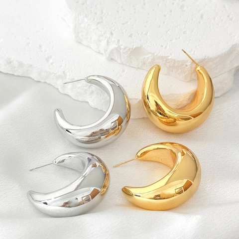 Orecchini A Cerchio Spessi Rame Lucidati A Specchio Forma C Mezzaluna Moda Minimalista Per Donne Leggeri Quotidiani