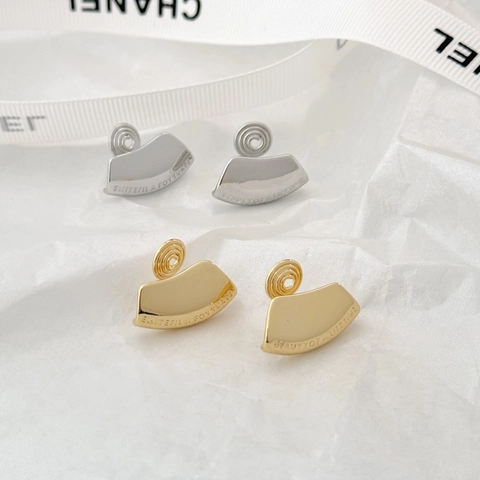 Waaiervormige Geometrische Koperen Oorbellen Met Gravure Spiegelglans Afwerking Clip On Sieraden Voor Dames