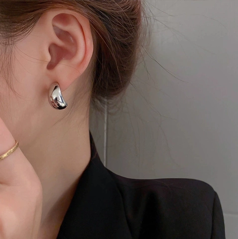 Minimalistische Halbkreis-Bohnen-Ohrstecker Kupfer Mit 925 Sterling Silber Ohrstecker Hochglanz Retro-Stil Damen