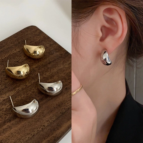 Minimalistische Halbkreis-Bohnen-Ohrstecker Kupfer Mit 925 Sterling Silber Ohrstecker Hochglanz Retro-Stil Damen