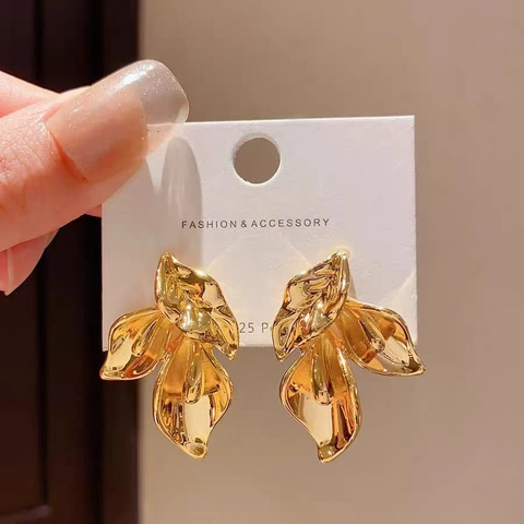 Orecchini A Lobo A Forma Di Foglia Con Perno In Argento Rame Petalo Stile Metallo Liquido Irregolare Gioielli Moderni Per Donna