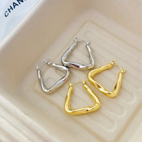 Créoles Triangulaires Irrégulières Texture De Lave Ondulée Géométrique Cuivre Style Minimaliste Poli Mode Pour Femmes