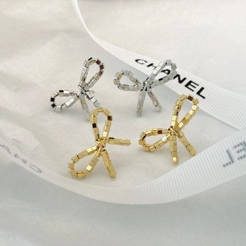 Bow Knot Stud Earrings Copper With 925 Sterling Silver Earring Post Niche Design Cube Beads Elegant For Women