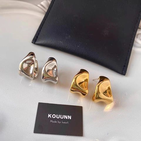 Boucles D Oreilles Géométriques Irrégulières Cuivre Avec Tige En Argent Sterling 925 Style Métal Liquide Pour Femmes