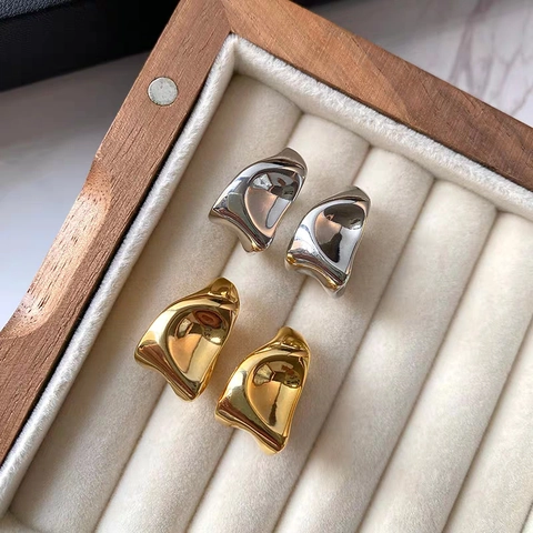 Boucles D Oreilles Géométriques Irrégulières Cuivre Avec Tige En Argent Sterling 925 Style Métal Liquide Pour Femmes