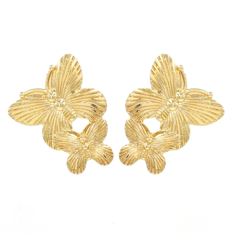 Vintage Gold Zinklegierung Schmetterling Ohrstecker Retro Übertriebener Doppelter Insektenschmuck Für Damen Modegeschenk