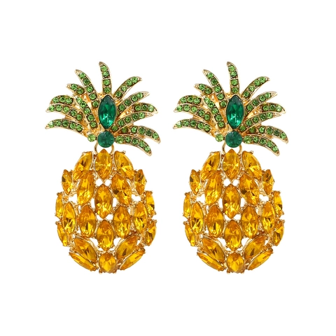 Pendientes Colgantes De Piña Aleación Diamantes De Imitación Brillantes Estilo Fruta Tropical Colorida Para Mujer
