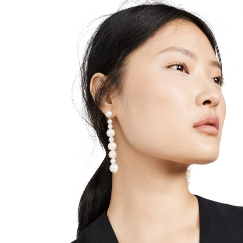 Elegant Long Drop Earrings With White Imitation Artificial Pearl Tassel And Zinc Alloy For Women