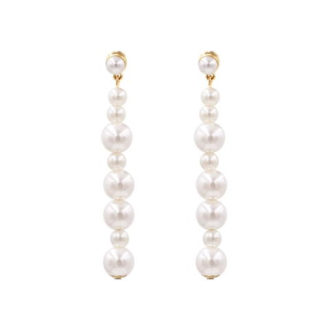 Elegant Long Drop Earrings With White Imitation Artificial Pearl Tassel And Zinc Alloy For Women