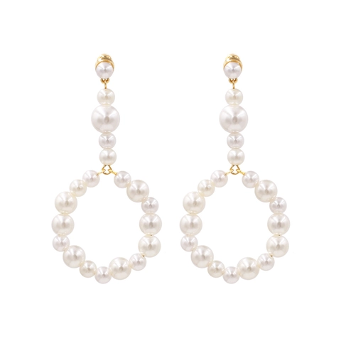 Elegant Alloy Imitation Artificial Pearl Hoop Drop Earrings Women Retro Geometric Large Round Circle Dangle Jewelry