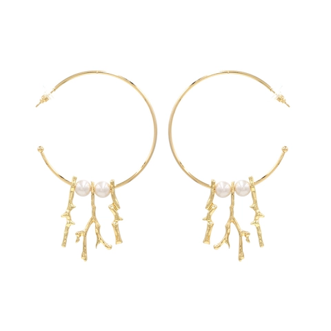 Goldene Große Creolen Ohrringe Mit Korallenzweig Zinklegierung Und Künstliche Perlenimitat Eleganter Modeschmuck Für Frauen