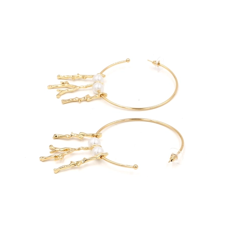 Goldene Große Creolen Ohrringe Mit Korallenzweig Zinklegierung Und Künstliche Perlenimitat Eleganter Modeschmuck Für Frauen