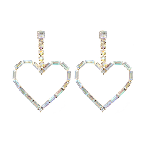 Heart Shape Dangle Earrings Alloy With Colorful Rhinestones Geometric Hollow Out Statement Jewelry For Women