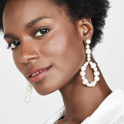 Elegant Alloy Imitation Artificial Pearl Hoop Drop Earrings Women Retro Geometric Large Round Circle Dangle Jewelry