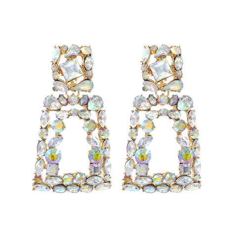 Geometric Statement Dangle Earrings Alloy With Rhinestone Colorful Resin Retro Fashion Jewelry For Women