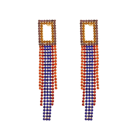 Lange Quasten Ohrhänger Legierung Strass Geometrisches Rechteck Fransen Glitzerndes Glamouröses Accessoire Damen