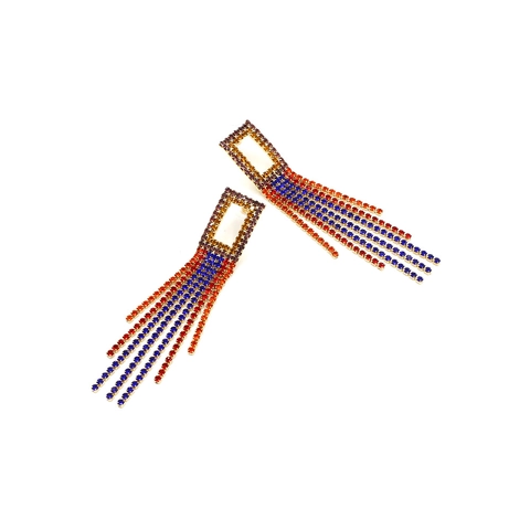 Lange Quasten Ohrhänger Legierung Strass Geometrisches Rechteck Fransen Glitzerndes Glamouröses Accessoire Damen