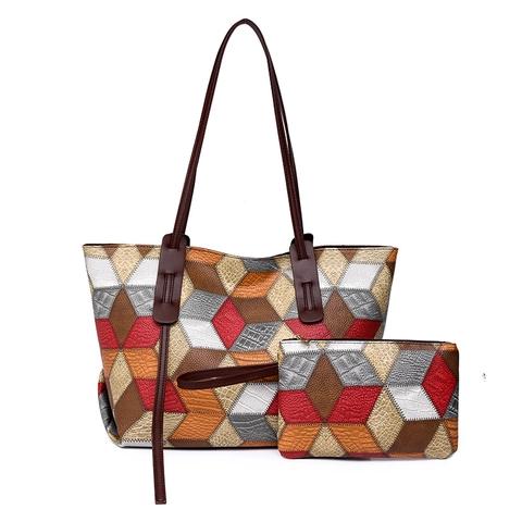 Damen Geometrisches Patchwork Tragetasche Und Tasche PU Leder Krokodil Muster Umhängetasche Große Kapazität Mode Handtasche Alltag
