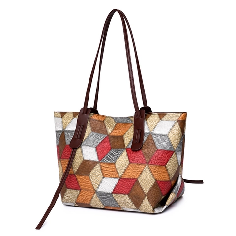 Damen Geometrisches Patchwork Tragetasche Und Tasche PU Leder Krokodil Muster Umhängetasche Große Kapazität Mode Handtasche Alltag