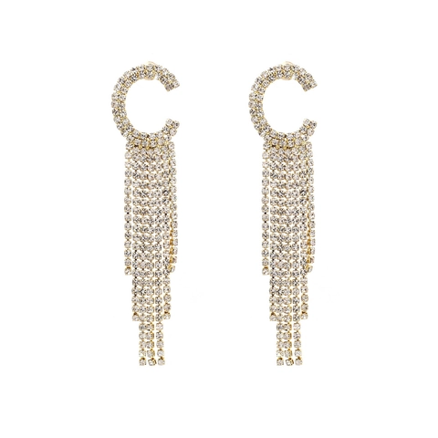 Pendientes Colgantes Borla Strass Aleación Forma C Exagerada Cadena Larga Joyería Moda Para Mujeres