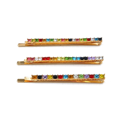 Minimalist Gold Plated Alloy Colorful Glass Rhinestone Bobby Pin Set Rainbow Hair Clip Set For Women Fashion Hair Accessories