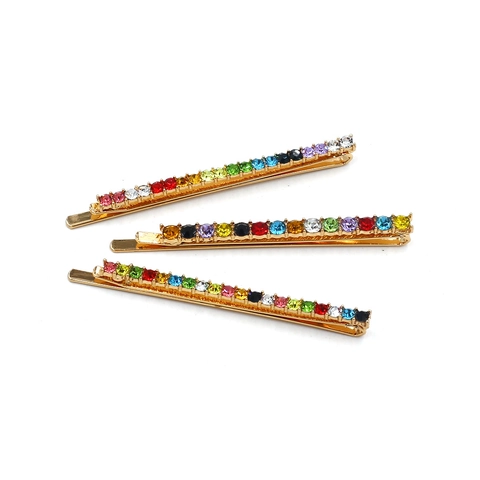 Minimalist Gold Plated Alloy Colorful Glass Rhinestone Bobby Pin Set Rainbow Hair Clip Set For Women Fashion Hair Accessories