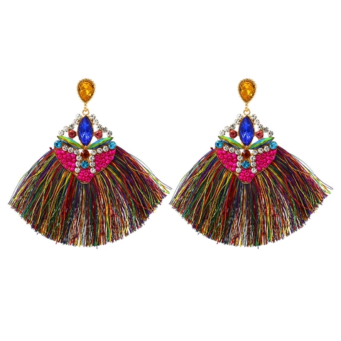 Boho Quasten Ohrringe Lange Fächerform Legierung Strass Ethno Stil Hängeohrringe Für Damen