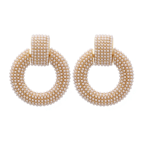 Vintage Runde Hängeohrringe Für Damen Übergroß Gold Zinklegierung Mit Pave Künstliche Perlenimitation Retro Modeschmuck