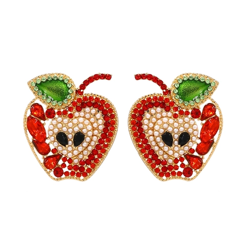 Pendientes De Botón Con Forma De Manzana Aleación Diamantes De Imitación Perla Artificial De Imitación Serie Frutas Joyería Colorida Para Mujeres