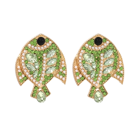 Pendientes De Pez Tropical Aleación Zinc Rhinestone Perlas Artificiales Colorido Animal Diseño Joyería Exagerada Para Mujeres