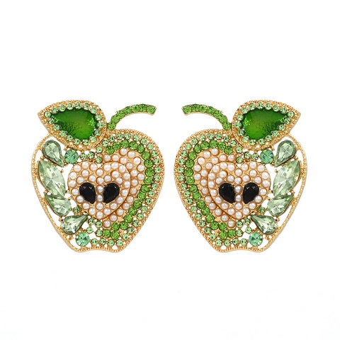 Pendientes De Botón Con Forma De Manzana Aleación Diamantes De Imitación Perla Artificial De Imitación Serie Frutas Joyería Colorida Para Mujeres