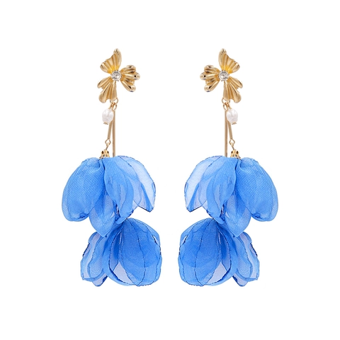 Elegante Chiffon Stoff Blumen Ohrhänger Mit Legierung Straßstein Und Künstlicher Künstliche Perle Lange Quaste Boho Stil Für Damen