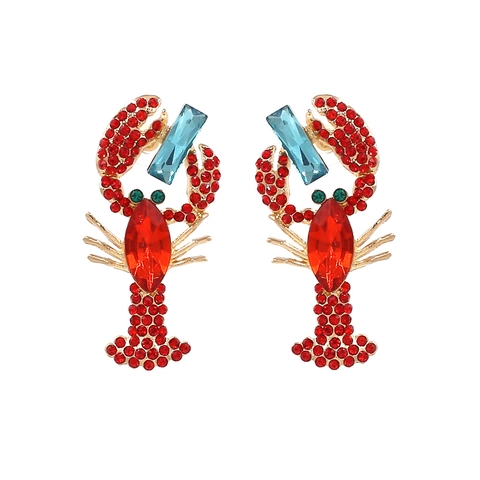 Mode Hummer Ohrhänger Legierung Strass Edelstein Tier Form Statement Schmuck Für Frauen